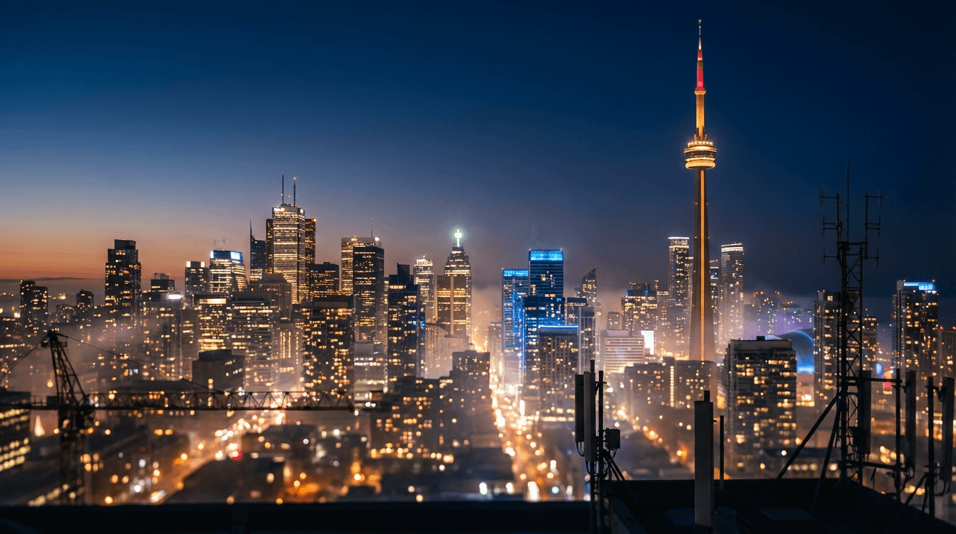 Modern Toronto skyline with glass office towers in clear daylight